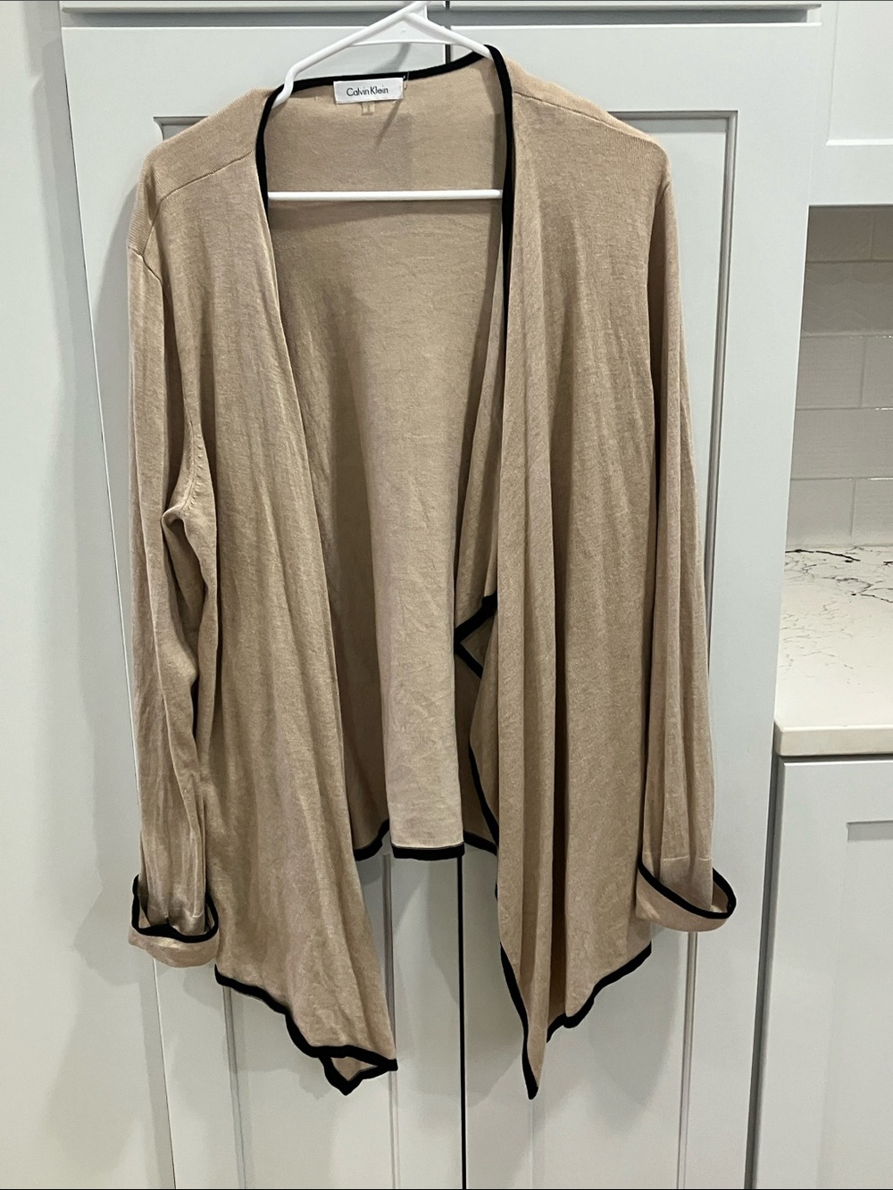 Calvin Klein Women's Tan Black Open Front Cardigan Sweater